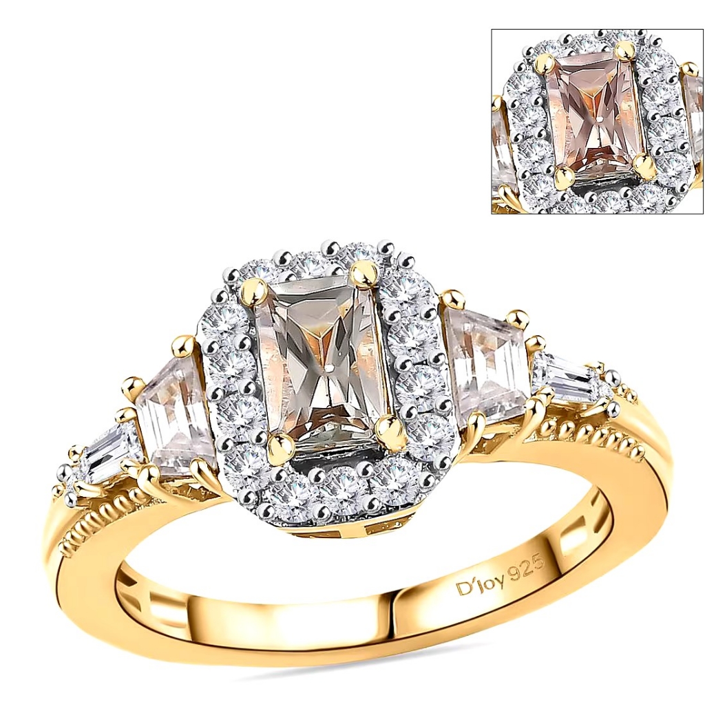 Turkizite And White Zircon Halo Ring 18k Yellow Gold Vermeil O/Sterling Silver